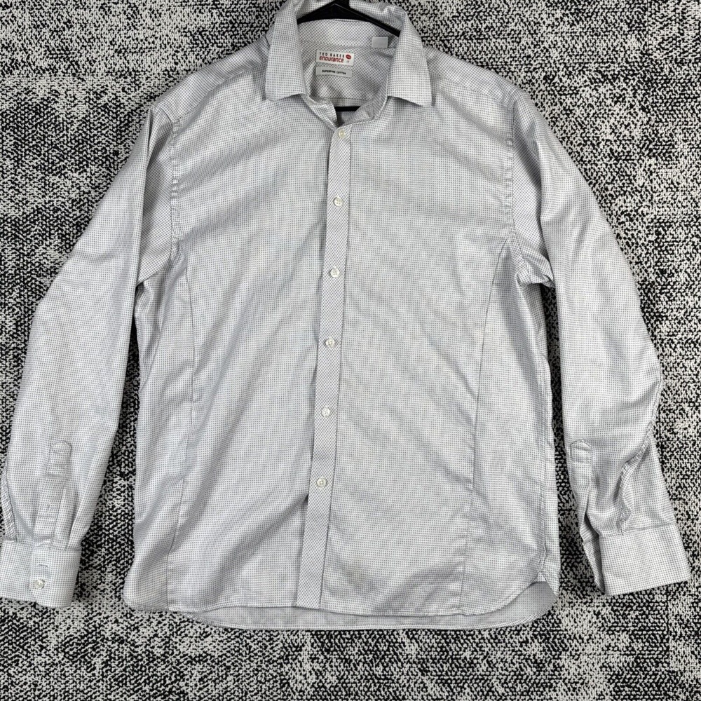 Ted Baker Endurance Shirt Mens 17 Long Sleeve Superfine Cotton Geometric‎ Gray